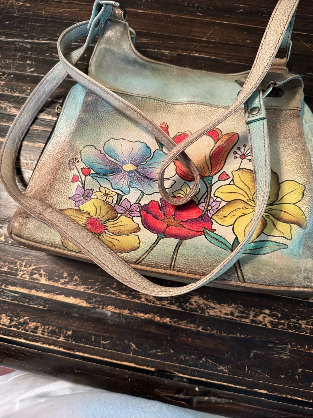 Aunschak Floral Painted Leather Shoulder Bag - Multicolor - Picture 10 of 14